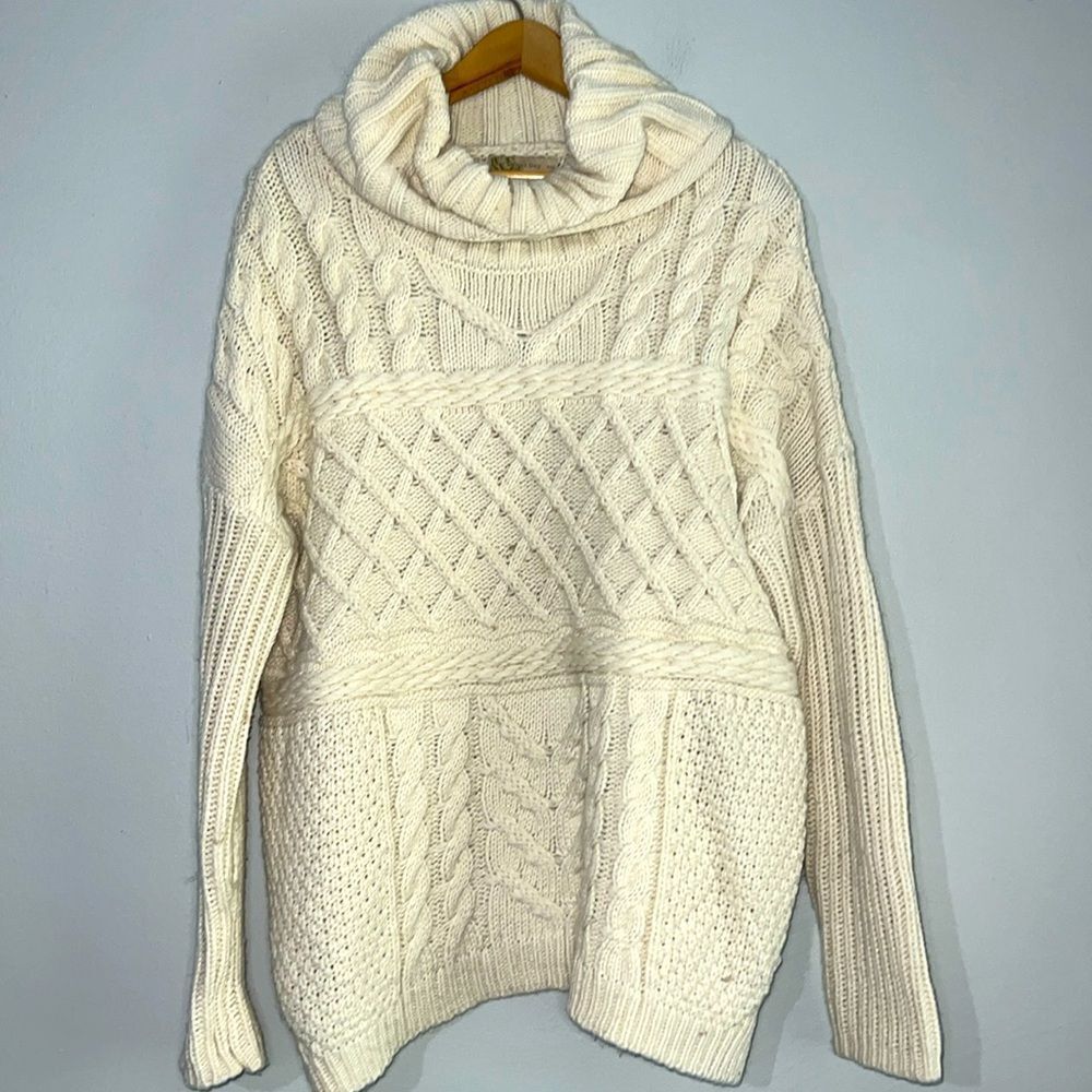 Urban Day Cowl Neck Chunky Beige Sweater Cable Knit size S Oversized - Picture 1 of 8